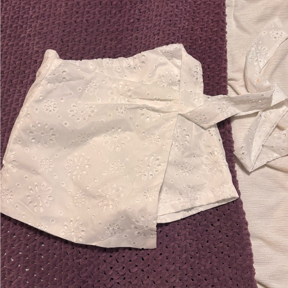Elegant White Eyelet Wrap Skirt